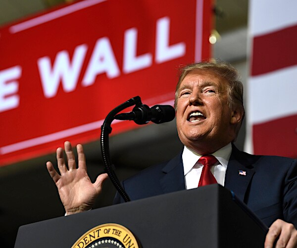 President Donald Trump speaks to a rally crowd in El Paso in February