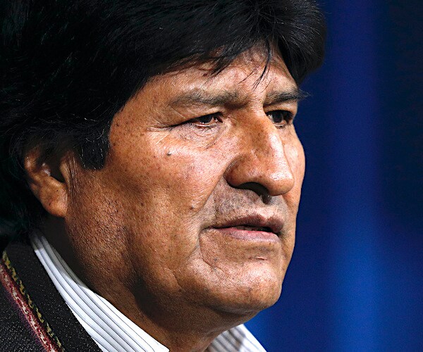 Evo Morales looks on during a press conference in Bolivia