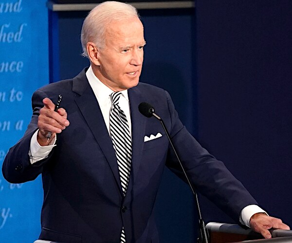 joe biden gestures as he speaks during the second and final presidential debate