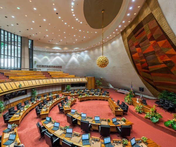 interior of hawaii state house of representatives chamber in honolulu hawaii 