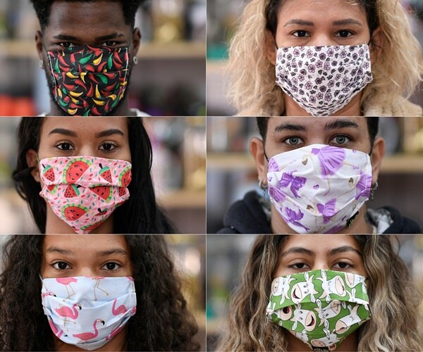 different people wear colorful masks