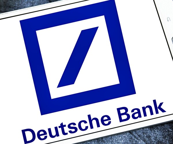 deutsche bank corporate logo symbol emblem on computer pad screen