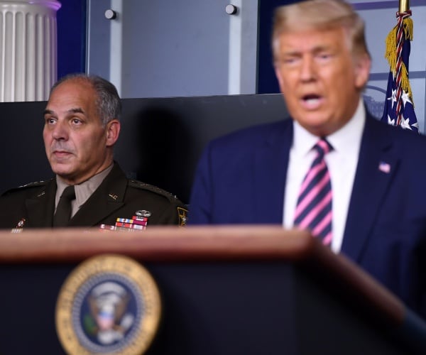 donald trump hold press conference flanked by army general gustave perna