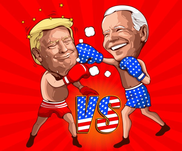 a cartoon of donald trump and joe biden as boxers