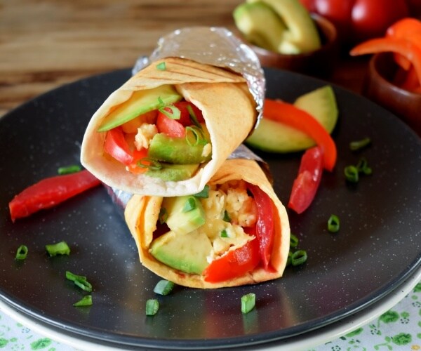 burritos with egg, avocado, vegetables