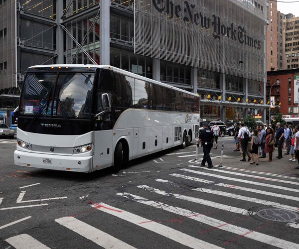 A bus carrying migrants from Texas