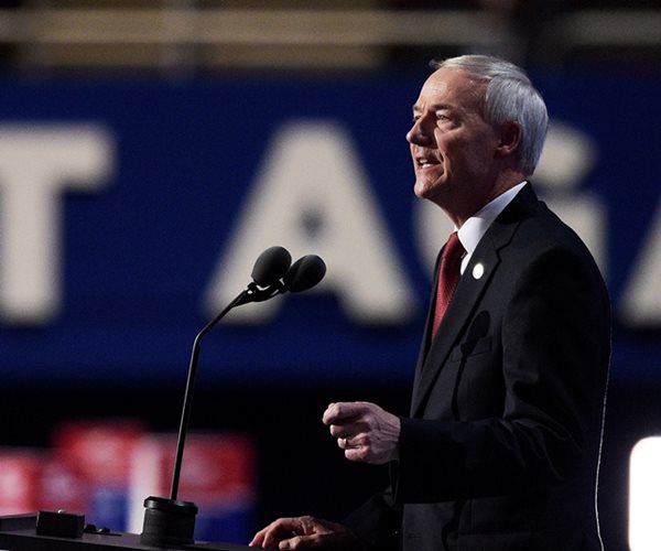 gov asa hutchinson speaks from stage at the gop convention in 2016