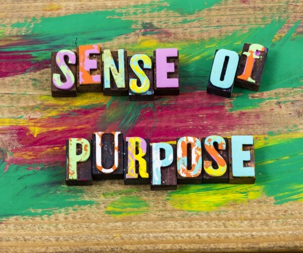 sign in painted wood letters 'Sense of Purpose'