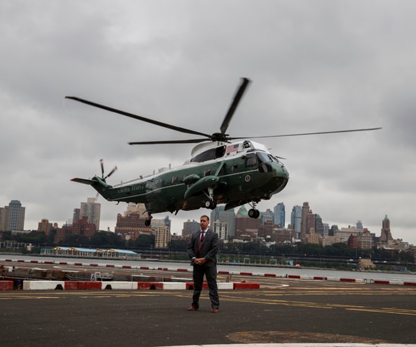 Marine One lands in Manhattan