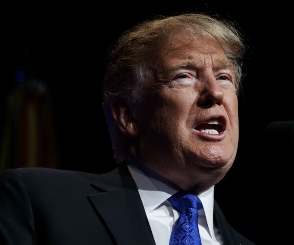 president donald trump speaks to a crowd at a campaign rally with the backdrop shadowed out of the photo