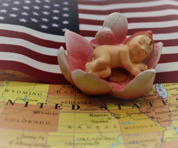 a newborn baby an american flag and a map of the united states