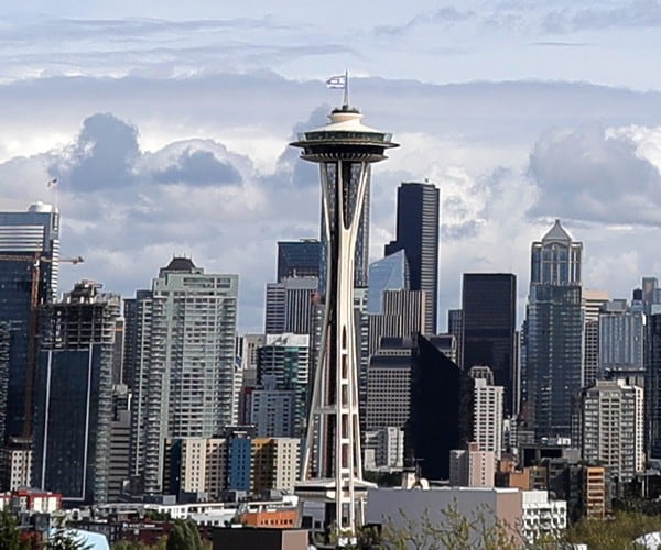 view of the seattle needle in the city