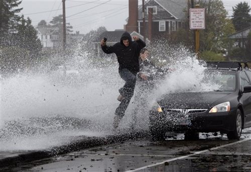 Large Waves Crash Over the Seawall in Maine