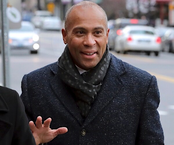 Democratic presidential candidate Deval Patrick arrives to campaign Thursday