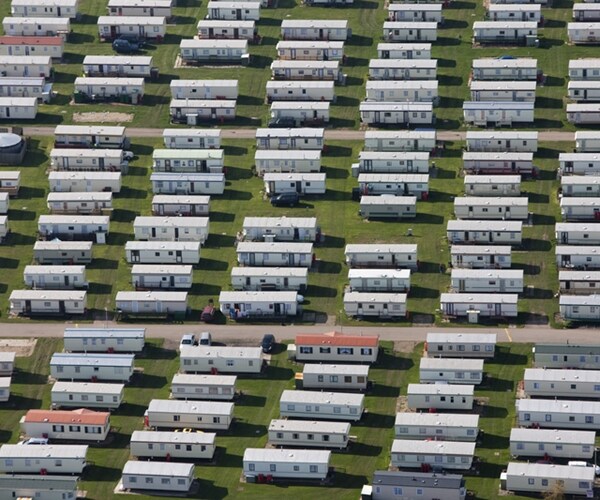 aerial image of a caravan or trailer park. 