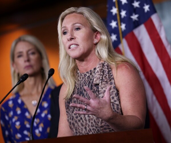 Marjorie Taylor Greene speaks at a news conference