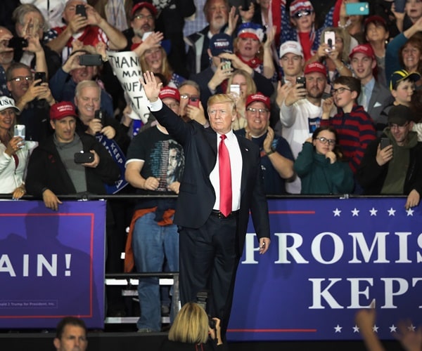 president donald trump speaks at a rally in michigan