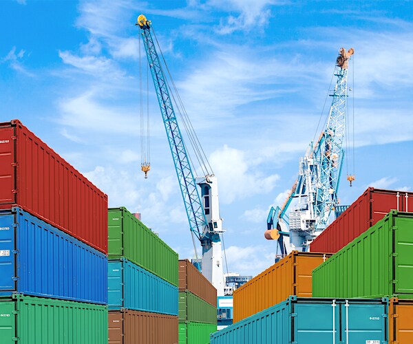 a shipping yard is filled with containers during supply chain backlogs in los angeles, california