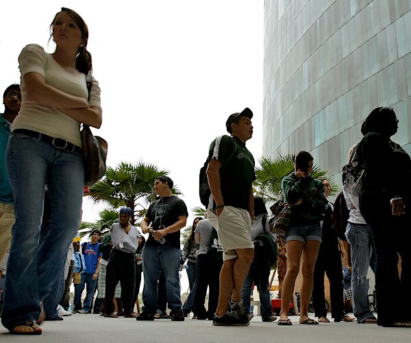 University of South Florida students wait in line to vote Tuesday in Tampa, Florida