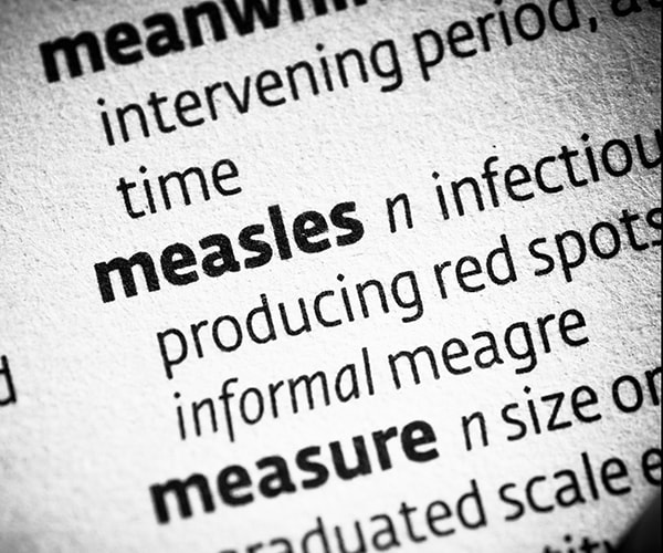 the listing for the word measles with its definition in the dictionary