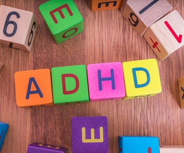 ADHD spelled out with colorful children's blocks