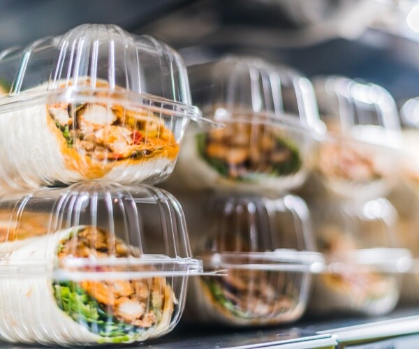 packaged sandwich wraps in refrigerator section of grocery store