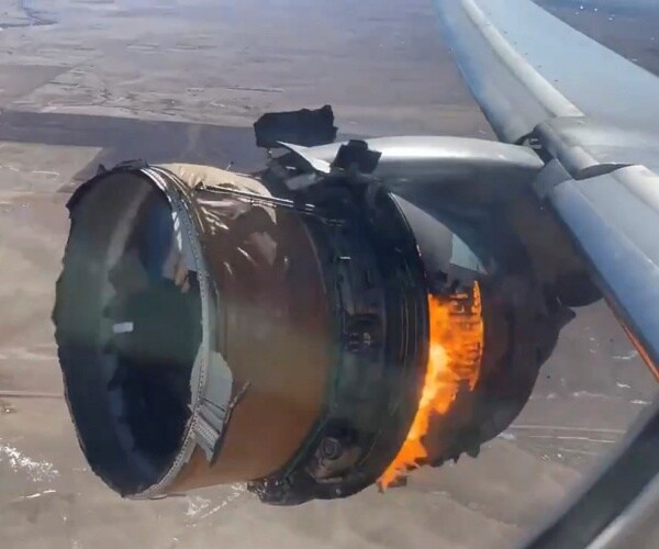 airplane engine on fire