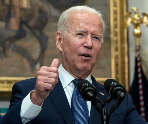 President Joe Biden speaks at the White House. 