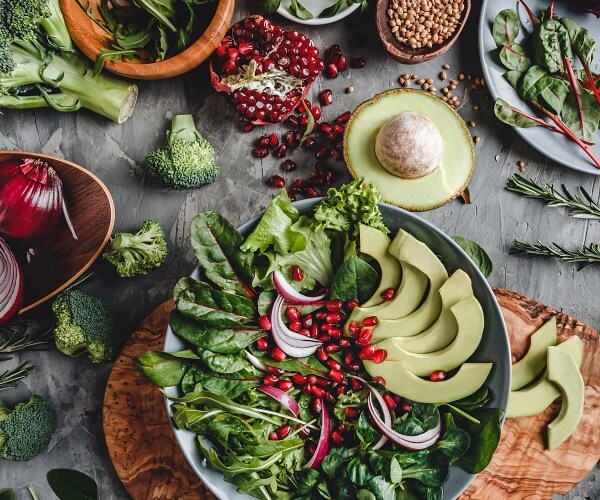 salad and healthy food on table