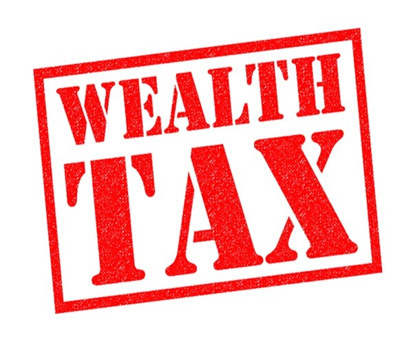 wealth tax red rubber stamp over a white background. 

