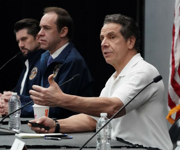 new york governor andrew cuomo is shown during a press briefing