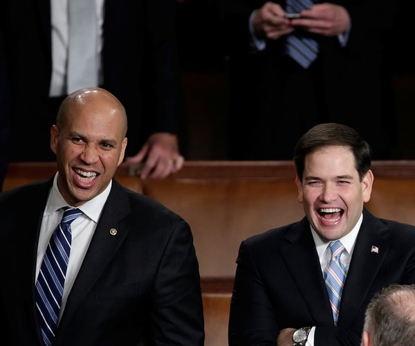 Cory Booker and Marco Rubio laughing