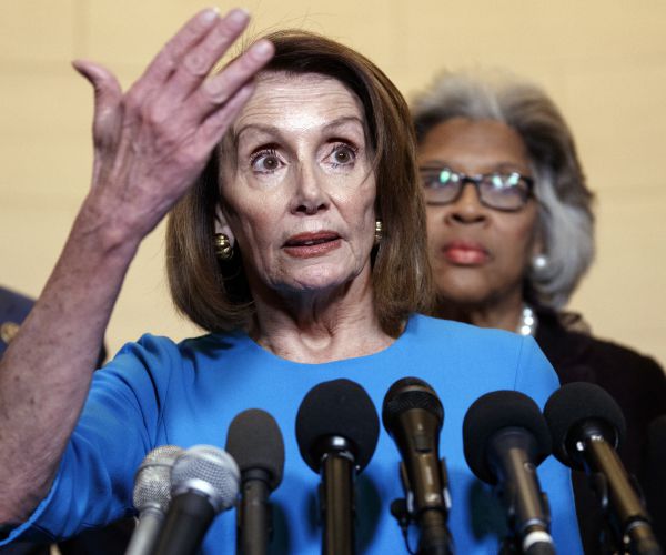 house minority leader nancy pelosi talks to reporters. 