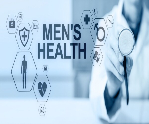 Men's Health image on blue background with stethoscope 