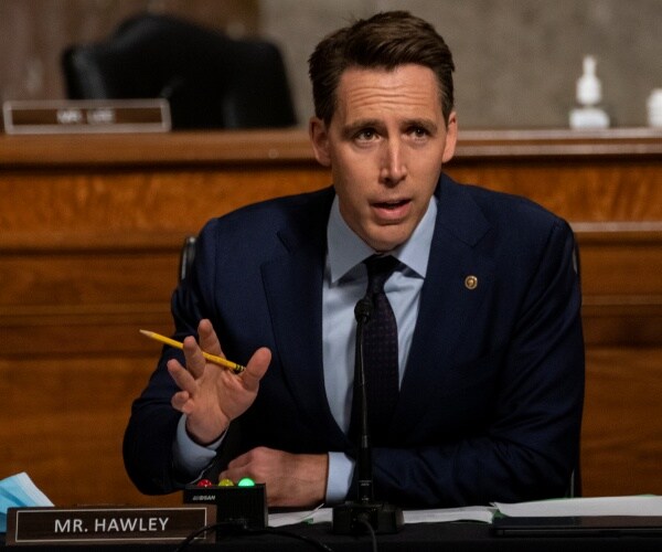 senator josh hawley speaks during a hearing