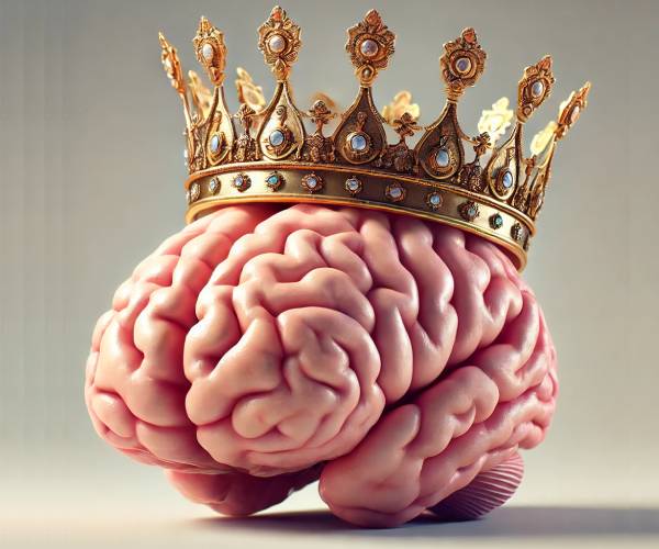 a human brain wearing a royal crown