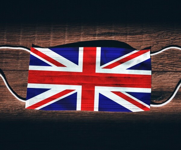 a mask with the united kingdom flag on it.