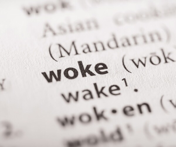 selective focus on the word woke