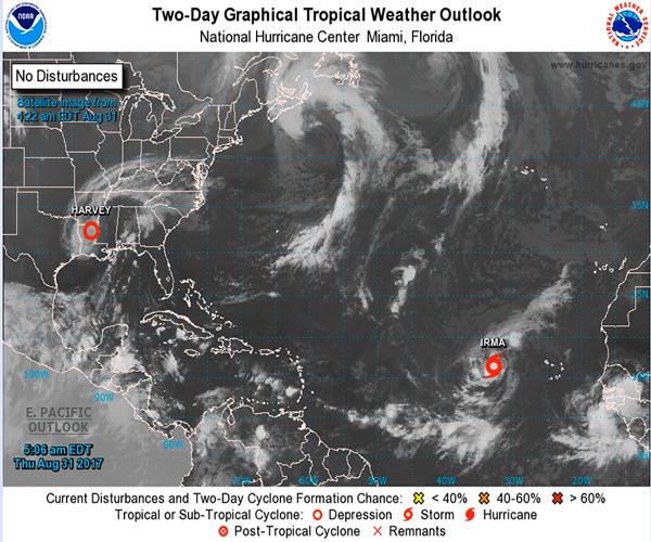 Tropical Storm Irma Forecast as Harvey Equal by Weekend