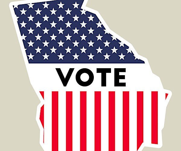 the state of georgia with an american flag over it and the word vote in the center