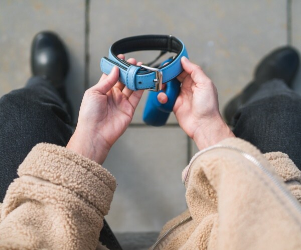 sad person holding a pet's collar 