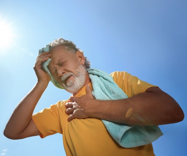 man suffering heat-related illness outside in sun