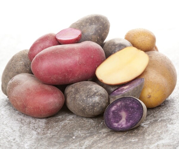 red, purple and yellow potatoes