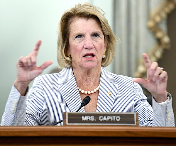 shelley moore capito gestures during a senate hearing