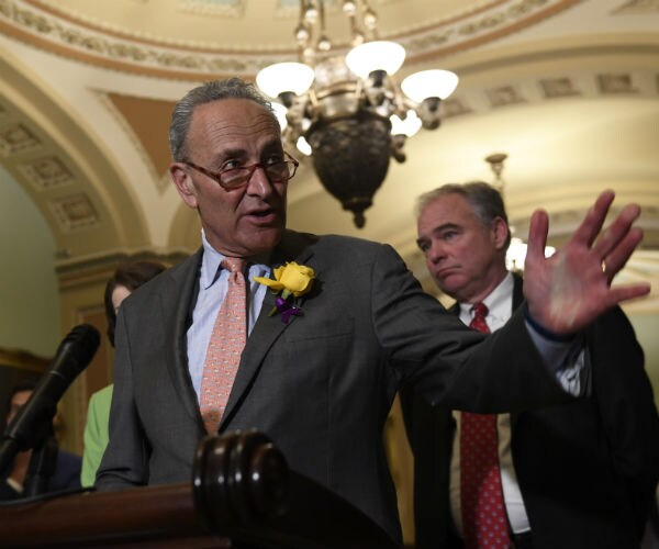 Senate Minority Leader Chuck Schumer, D-N.Y. speaks to reporters on capitol hill