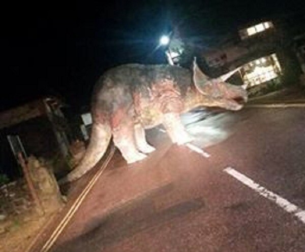 Isle of Wight Triceratops Isn't a Real Traffic Stopper