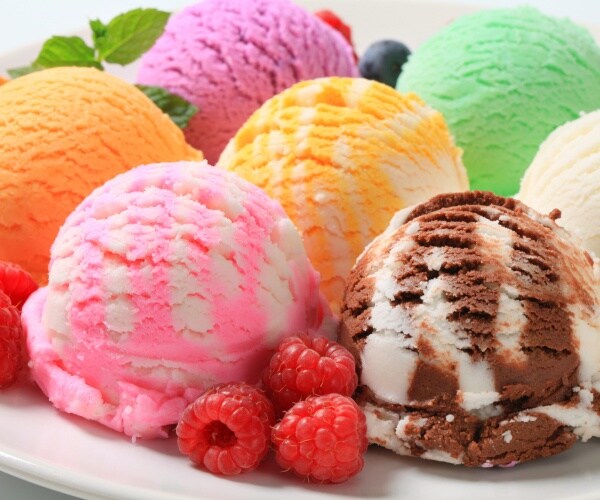 scoops of assorted ice creams