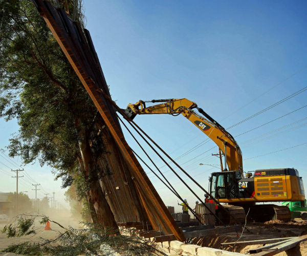 Section of Border Wall Falls Over From High Winds