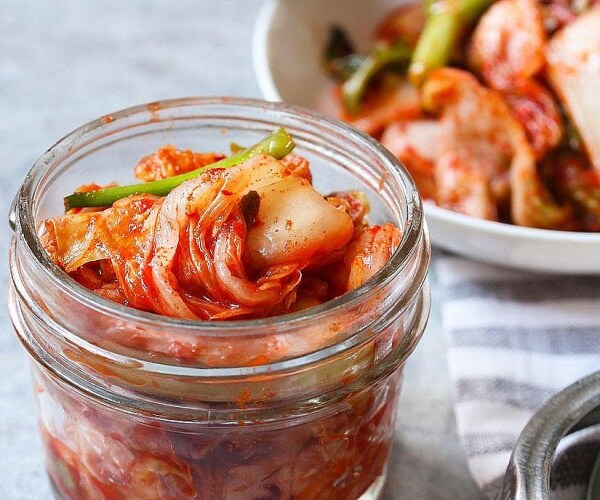 kimchi in glass jar