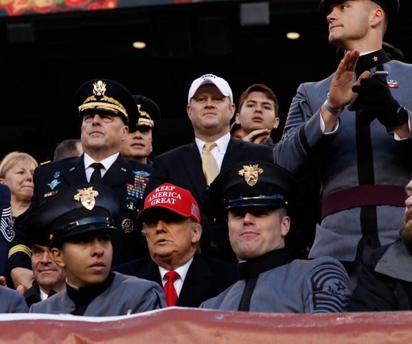 president donald trump with army cadets at the army-navy football game